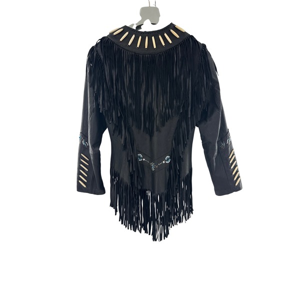 Fox Creek Leather Co Women's Black Fringe Beaded Leather Jacket Size S‎ - Picture 2 of 9